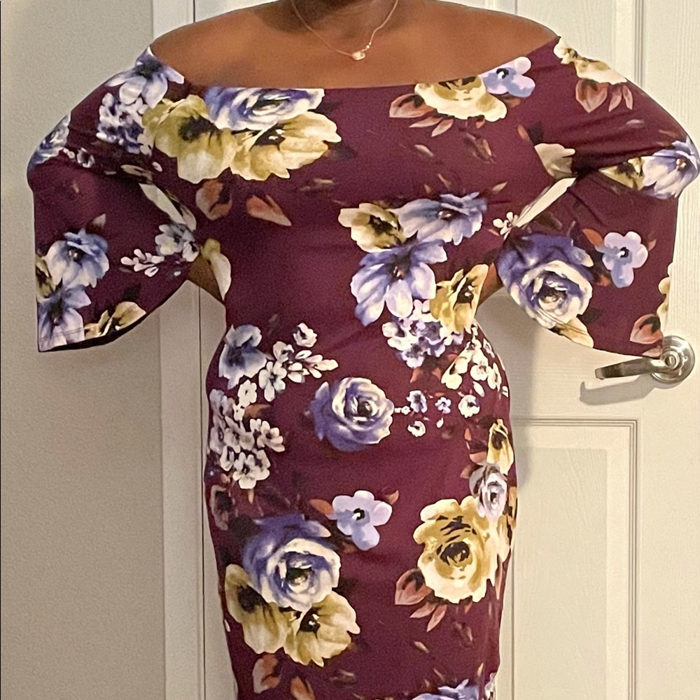 Purple floral pencil fit dress
